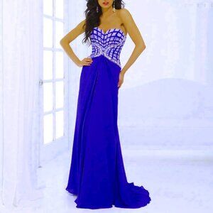 Tony Bowls Evenings Cobalt Blue Beaded Strapless Dress prom
